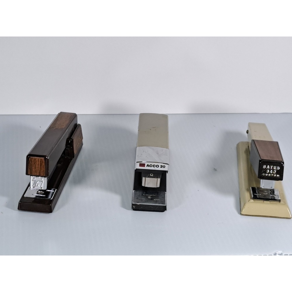 Vintage Stapler Lot Swingline 767 Bates 640 Custom Acco 20‎ Woodgrain Office Set